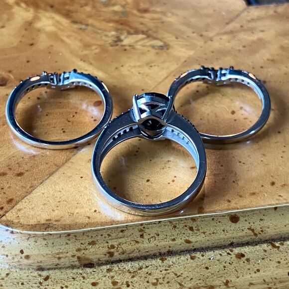 Natural Black Spinel Sterling Silver Ring Set Size 8.75 - Picture 5 of 10